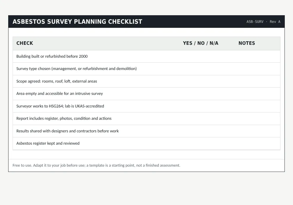Asbestos surveys explained: preview of the free template