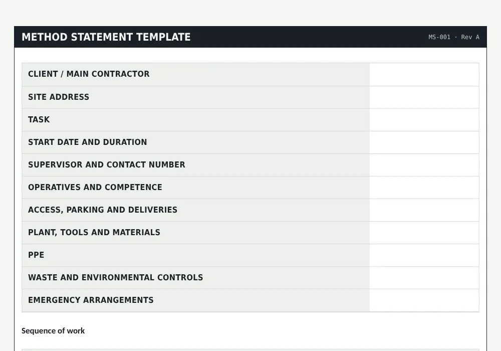 Method statement template and example: preview of the free template