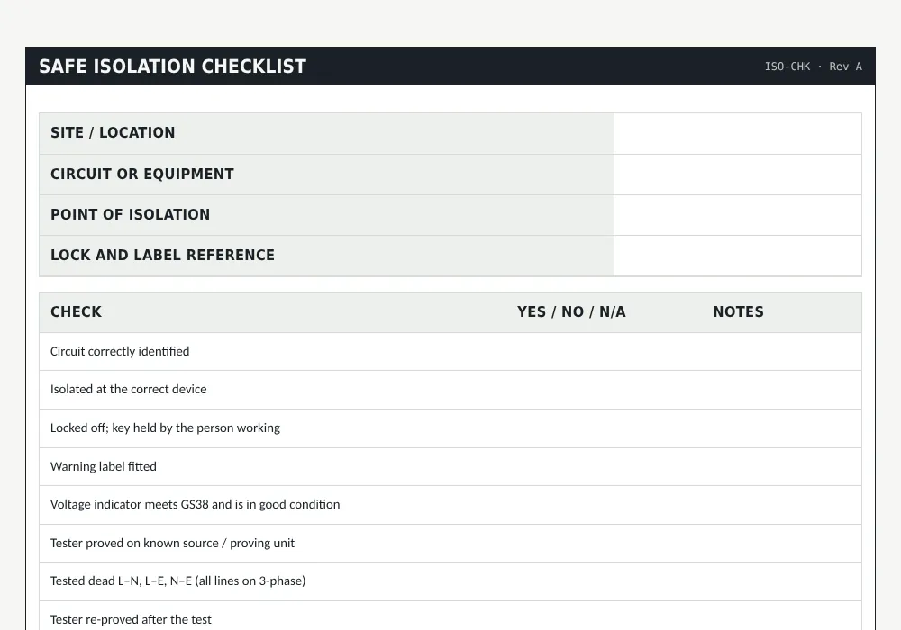 Safe isolation procedure: preview of the free template