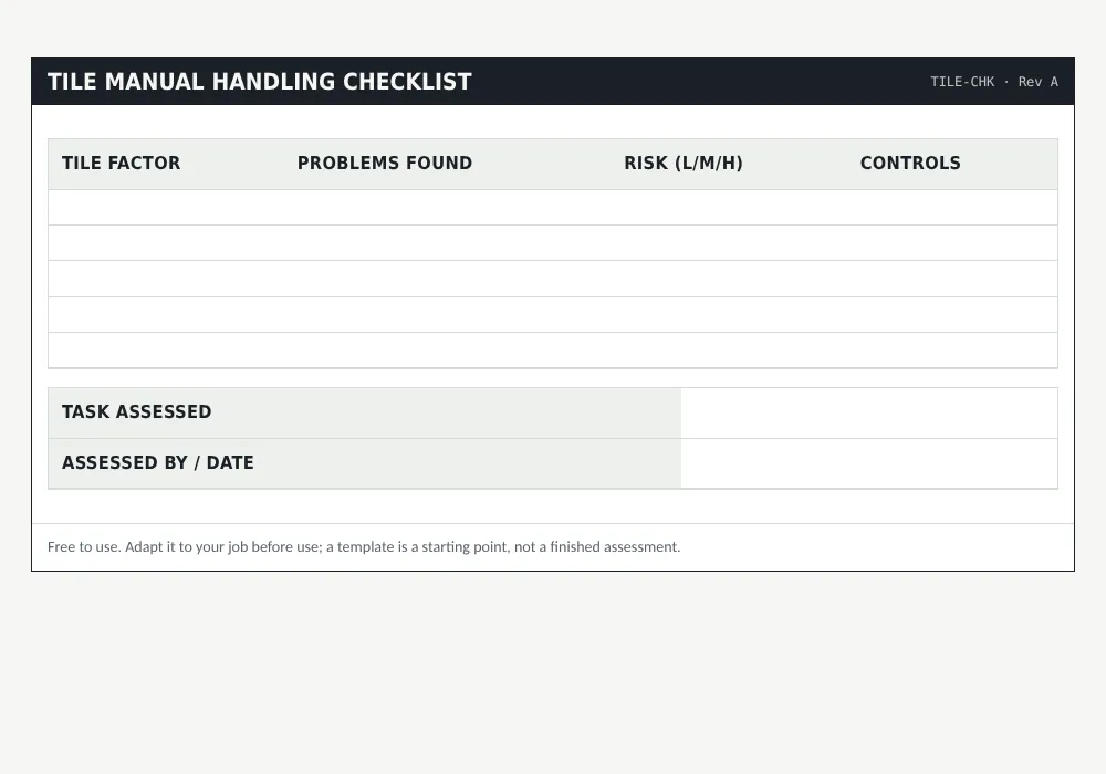 What does TILE stand for in manual handling?: preview of the free template