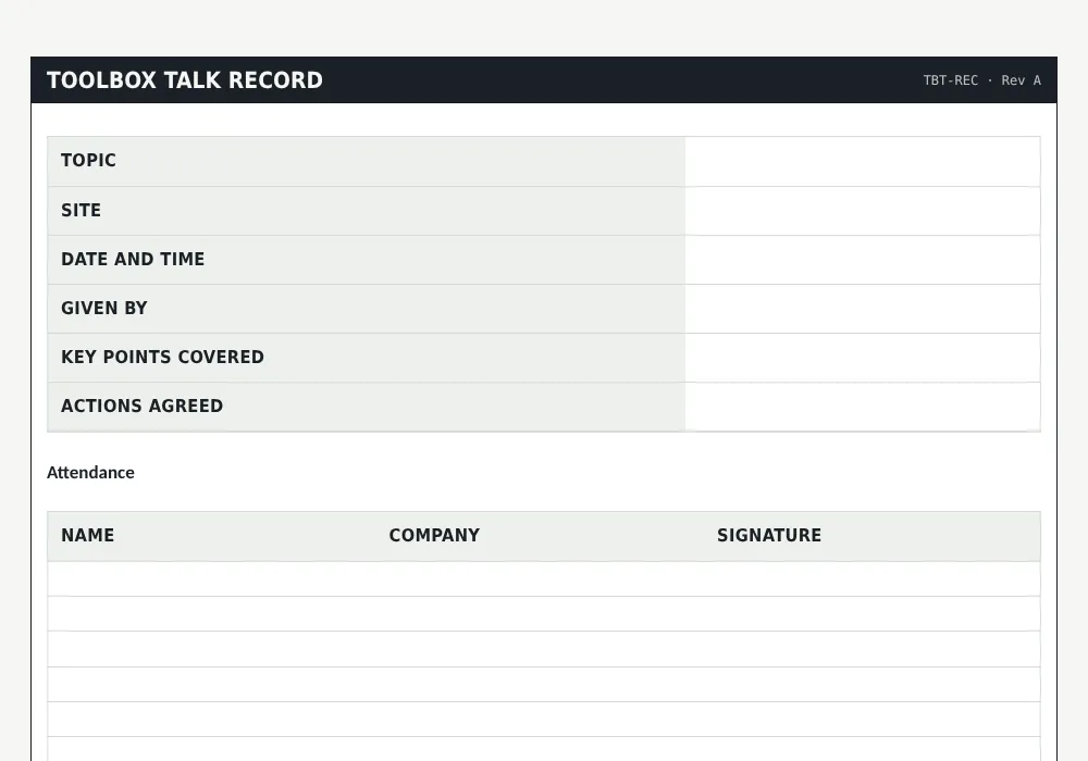 Toolbox talks for construction: preview of the free template